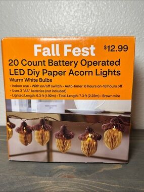 Brown Acorn LED Paper String Lights - 20 Count